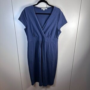 Boden Women 14L Navy Blue V Neck Cap Sleeve Midi Dress Staple Casual Minimalist